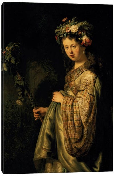 Saskia as Flora, 1634  Canvas Art Print - Rembrandt van Rijn