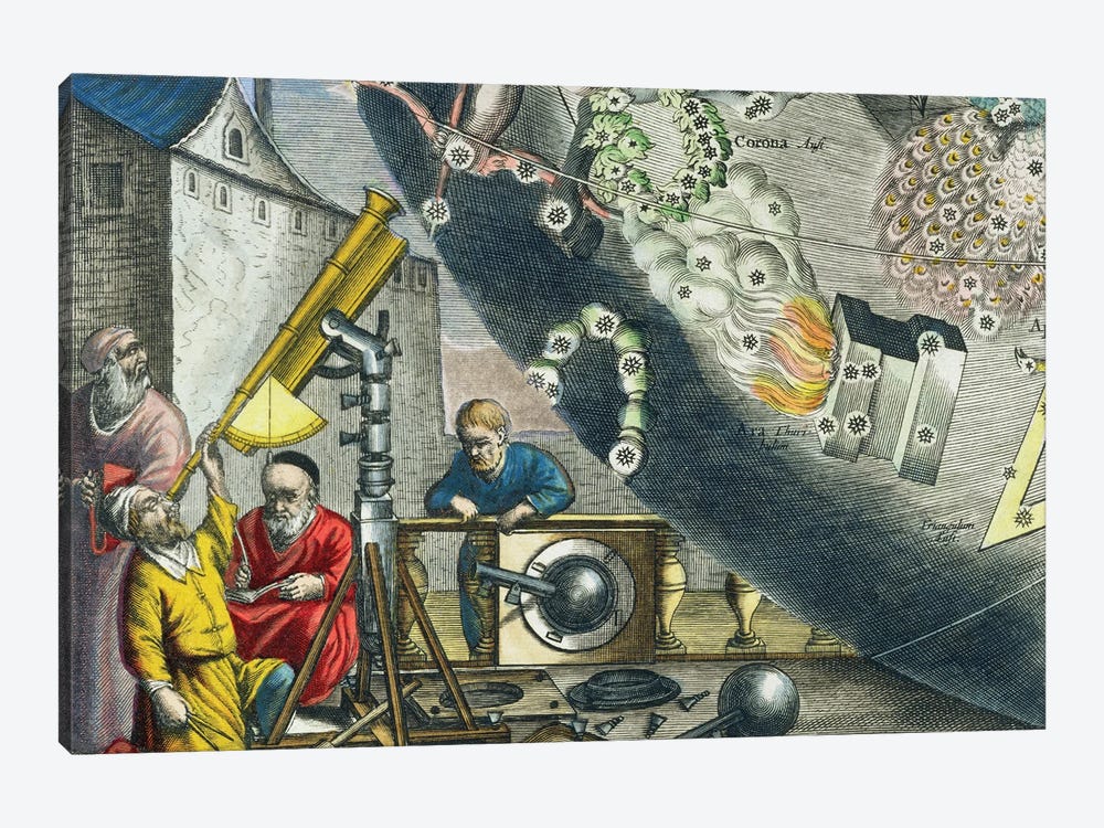 Detail Of Astronomers Looking Through A Telescope, The Celestial Atlas, 1660-61 by Andreas Cellarius 1-piece Canvas Art