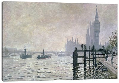 The Thames below Westminster, 1871  Canvas Art Print - Dock & Pier Art