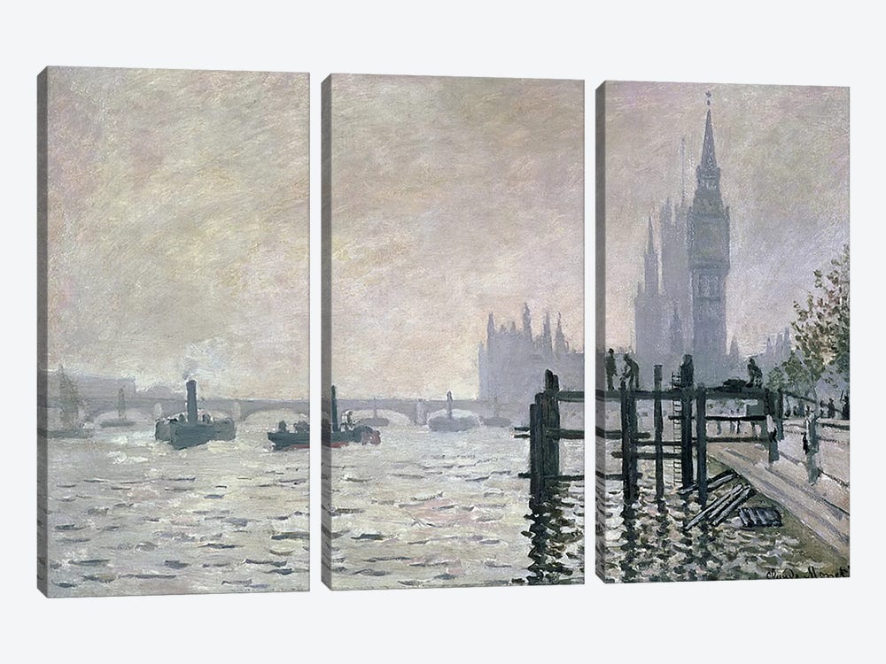The Thames below Westminster, 1871  by Claude Monet 3-piece Canvas Wall Art