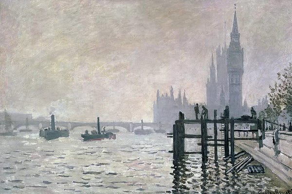 Docks & Piers: The Thames below Westminster, 1871  by Claude Monet