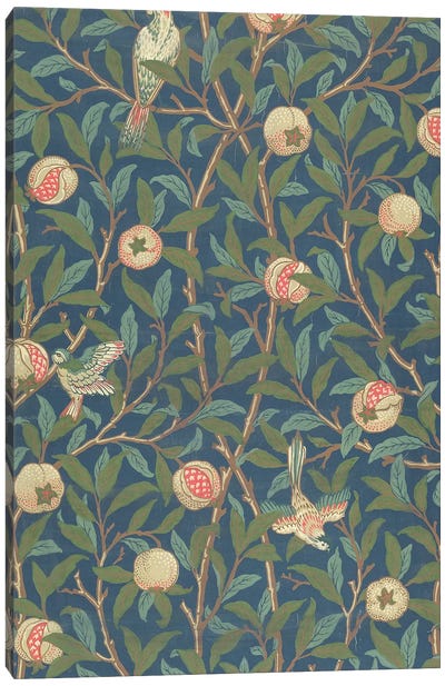 'Bird and Pomegranate' Wallpaper Design, printed by John Henry Dearle  Canvas Art Print - Pomegranate Art