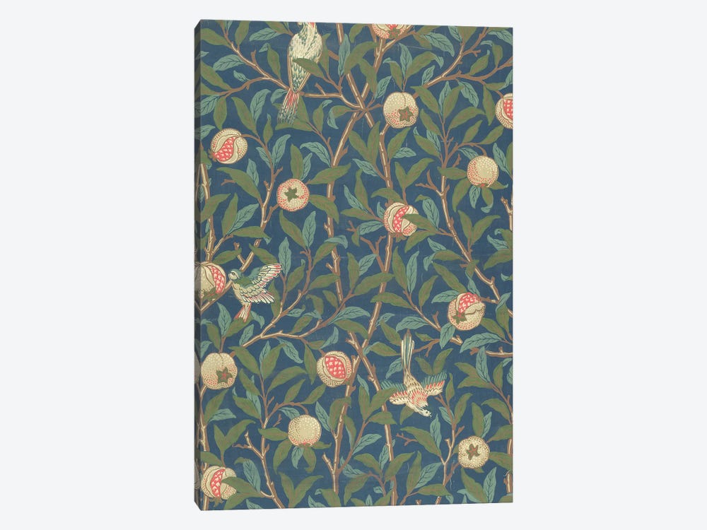 'Bird and Pomegranate' Wallpaper Design, printed by John Henry Dearle  by William Morris 1-piece Canvas Wall Art