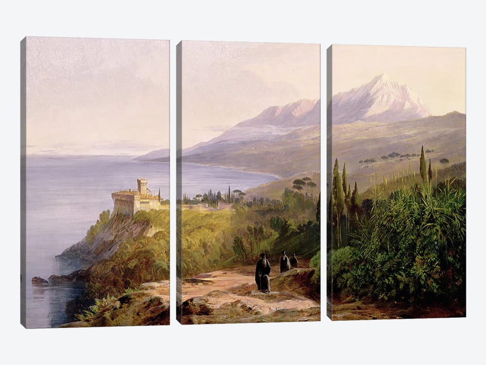 Mount Athos and the Monastery of Stavroniketes, 1857  by Edward Lear 3-piece Canvas Wall Art