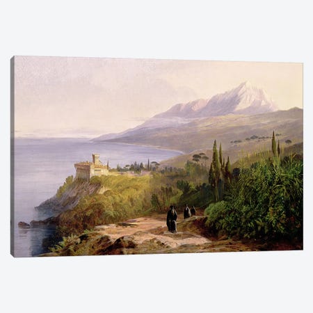 Mount Athos and the Monastery of Stavroniketes, 1857  Canvas Print #BMN1775} by Edward Lear Canvas Print