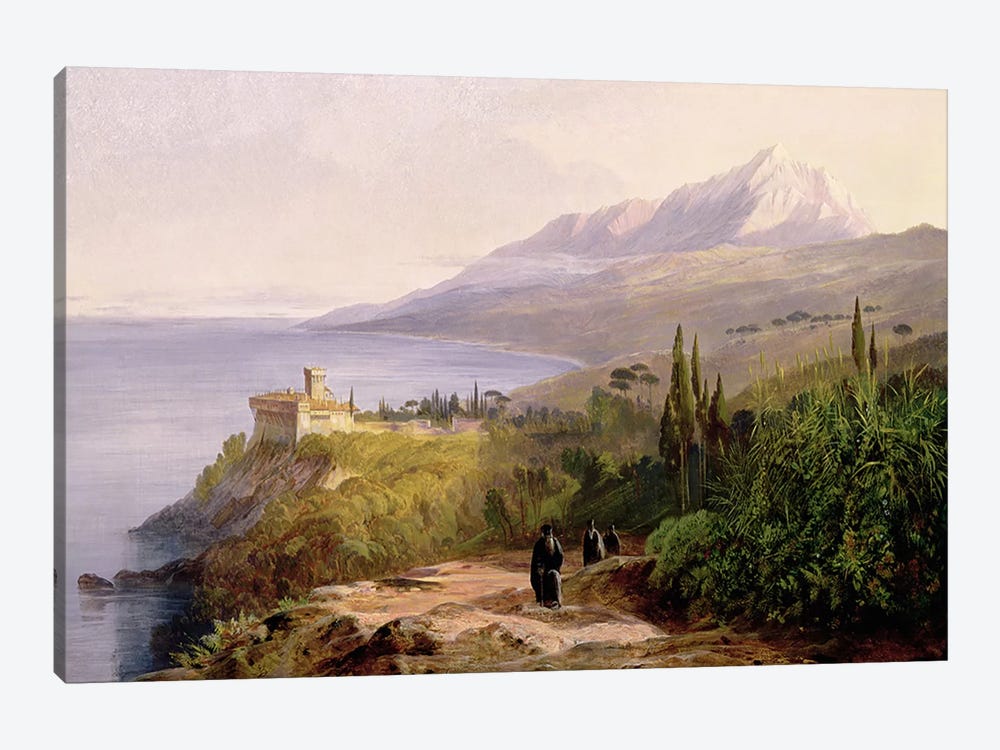 Mount Athos and the Monastery of Stavroniketes, 1857  by Edward Lear 1-piece Canvas Wall Art