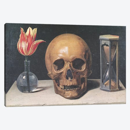 Vanitas Still Life with a Tulip, Skull and Hour-Glass  Canvas Print #BMN1776} by Philippe de Champaigne Canvas Print