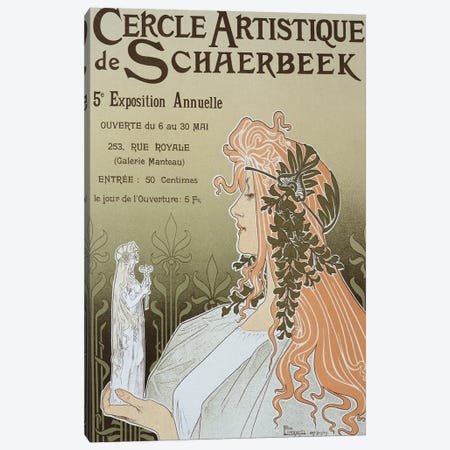 Reproduction of a poster advertising 'Schaerbeek's Artistic Circle, the Fifth Annual Exhibition', Galerie Manteau, 1897  Canvas Print #BMN1781} by Henri Privat-Livemont Canvas Art Print
