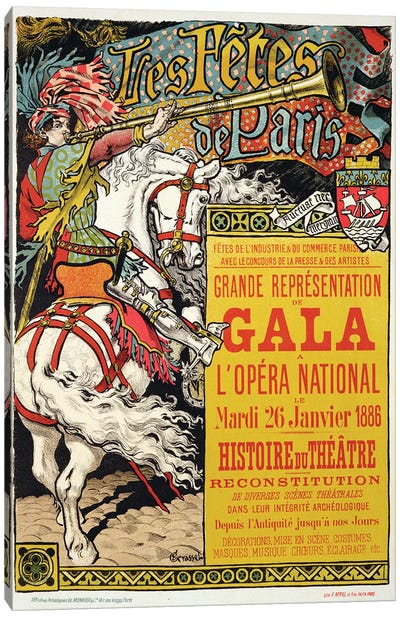 Reproduction of a poster advertising the 'Fetes de Paris', at the Opera National, Paris, 1885  Canvas Art Print