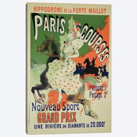 Paris Courses At Hippodrome de la Porte Maillot Advertisement, 1890  Canvas Print #BMN1791} by Jules Cheret Canvas Art