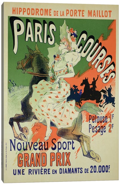 Paris Courses At Hippodrome de la Porte Maillot Advertisement, 1890  Canvas Art Print - Jules Cheret