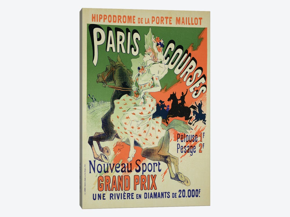 Paris Courses At Hippodrome de la Porte Maillot Advertisement, 1890  by Jules Cheret 1-piece Canvas Wall Art