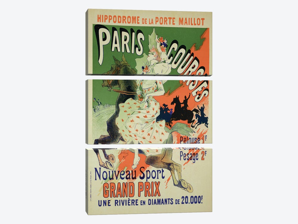 Paris Courses At Hippodrome de la Porte Maillot Advertisement, 1890  by Jules Cheret 3-piece Canvas Artwork