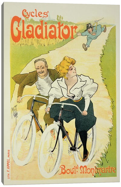 Reproduction of a poster advertising 'Gladiator Cycles', Boulevard Montmartre, Paris, 1895  Canvas Art Print