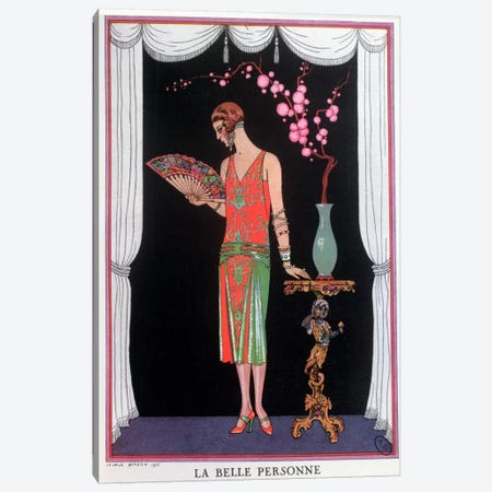 Worth evening dress, fashion plate from Gazette du Bon Ton, 1925 (litho) Canvas Print #BMN17} by George Barbier Canvas Artwork