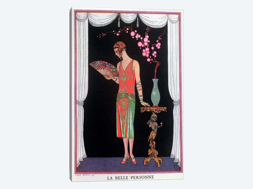 Worth evening dress, fashion plate from Gazette du Bon Ton, 1925 (litho) by George Barbier 1-piece Canvas Art