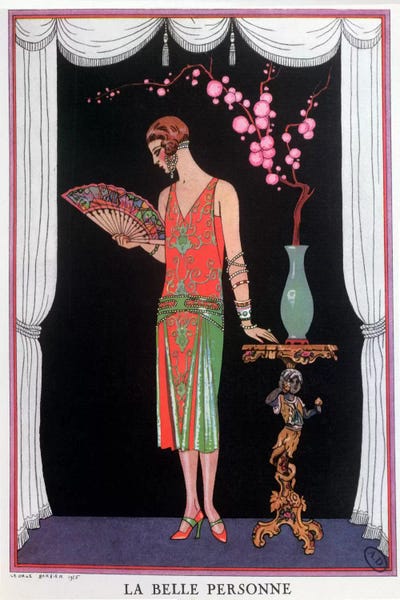 George Barbier: Worth evening dress, fashion plate from Gazette du Bon Ton, 1925 (litho) by George Barbier