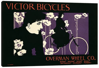 Reproduction of a poster advertising 'Victor Bicycles'  Canvas Art Print