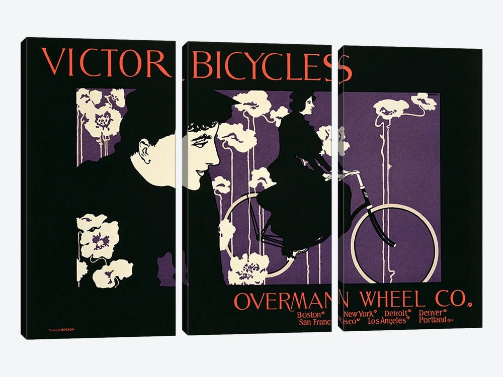 Reproduction of a poster advertising 'Victor Bicycles'  by American School 3-piece Canvas Art Print