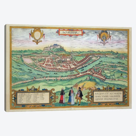 Map of Salzburg, from 'Civitates Orbis Terrarum' by Georg Braun  Canvas Print #BMN1808} by Joris Hoefnagel Canvas Wall Art