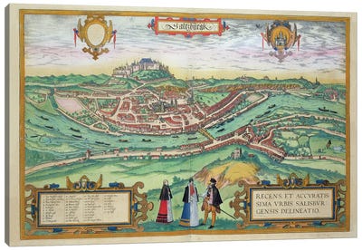 Map of Salzburg, from 'Civitates Orbis Terrarum' by Georg Braun  Canvas Art Print