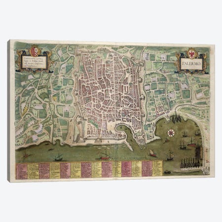 Map of Palermo, from 'Civitates Orbis Terrarum' by Georg Braun  Canvas Print #BMN1817} by Joris Hoefnagel Canvas Artwork