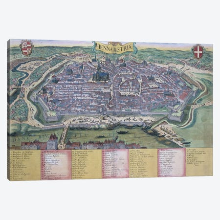 Map of Vienna, from 'Civitates Orbis Terrarum' by Georg Braun  Canvas Print #BMN1822} by Joris Hoefnagel Canvas Wall Art