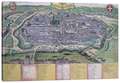 Map of Vienna, from 'Civitates Orbis Terrarum' by Georg Braun  Canvas Art Print - Vienna