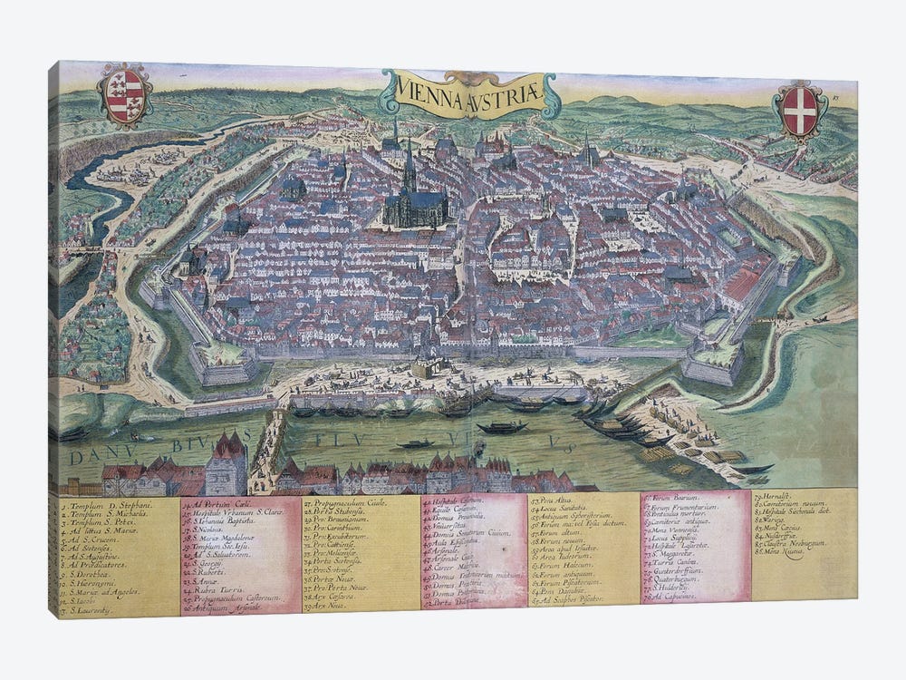 Map of Vienna, from 'Civitates Orbis Terrarum' by Georg Braun  1-piece Canvas Wall Art