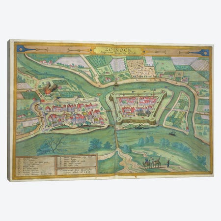 Map of Szolnok, from 'Civitates Orbis Terrarum' by Georg Braun  Canvas Print #BMN1824} by Joris Hoefnagel Art Print
