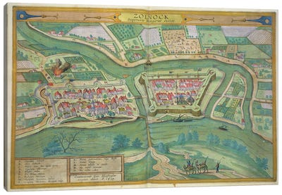 Map of Szolnok, from 'Civitates Orbis Terrarum' by Georg Braun  Canvas Art Print
