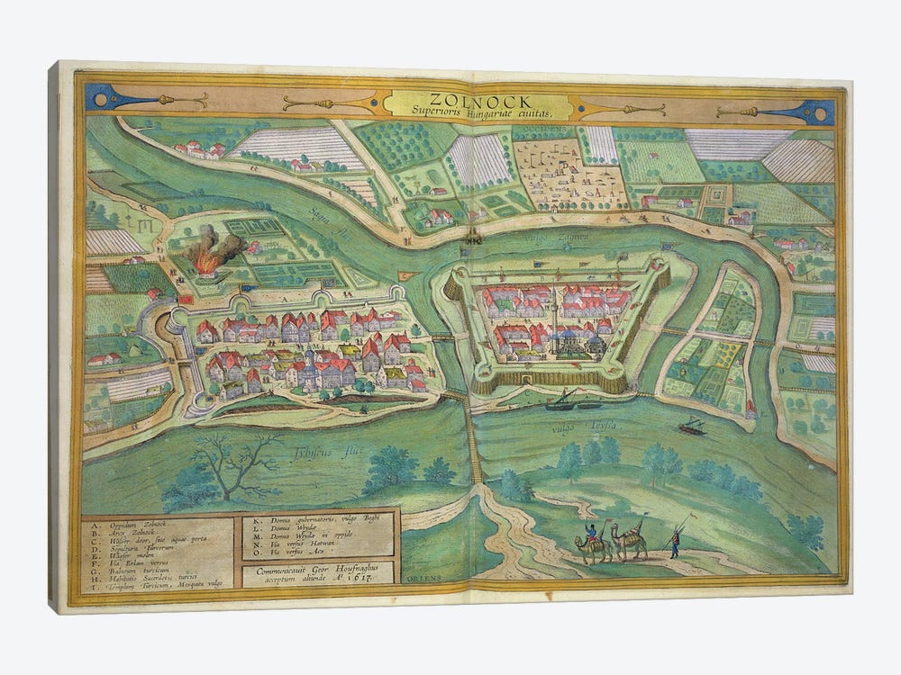 Map of Szolnok, from 'Civitates Orbis Terrarum' by Georg Braun  by Joris Hoefnagel 1-piece Canvas Art