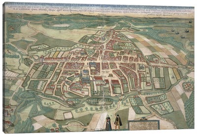 Map of Odense, from 'Civitates Orbis Terrarum' by Georg Braun  Canvas Art Print