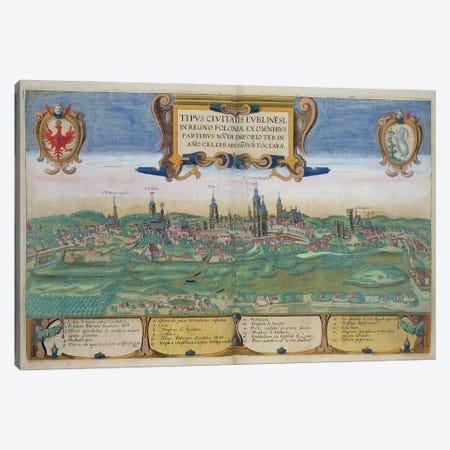 Map of Lublin, from 'Civitates Orbis Terrarum' by Georg Braun  Canvas Print #BMN1836} by Joris Hoefnagel Canvas Art