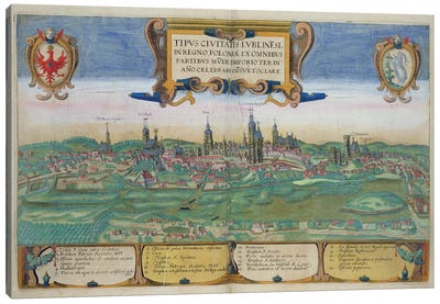 Map of Lublin, from 'Civitates Orbis Terrarum' by Georg Braun  Canvas Art Print