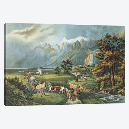 The Rocky Mountains: Emigrants Crossing the Plains, 1866  Canvas Print #BMN183} by N. Currier Canvas Art Print