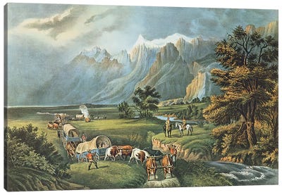 The Rocky Mountains: Emigrants Crossing the Plains, 1866  Canvas Art Print - N. Currier