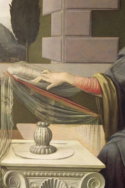 Renaissance: Detail of the Virgin Mary, from the Annunciation, 1472-75   by Leonardo da Vinci