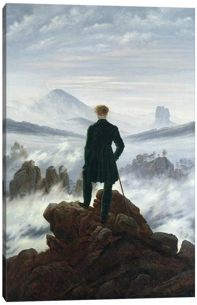 The Wanderer above the Sea of Fog, 1818  Canvas Art Print - Male Portrait Art