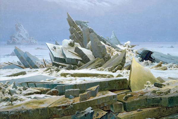 Romanticism: The Polar Sea, 1824  by Caspar David Friedrich