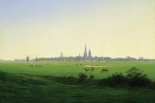 Romanticism: Meadows near Greifswald  by Caspar David Friedrich