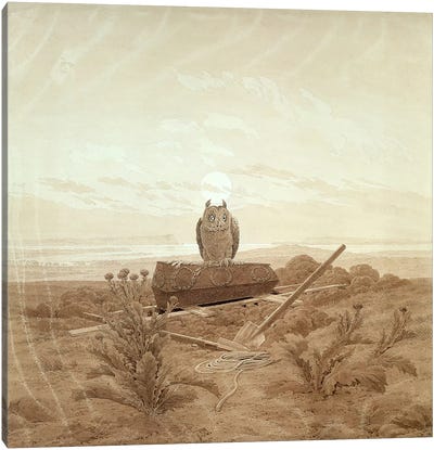 Landscape with Grave, Coffin and Owl  Canvas Art Print - Caspar David Friedrich
