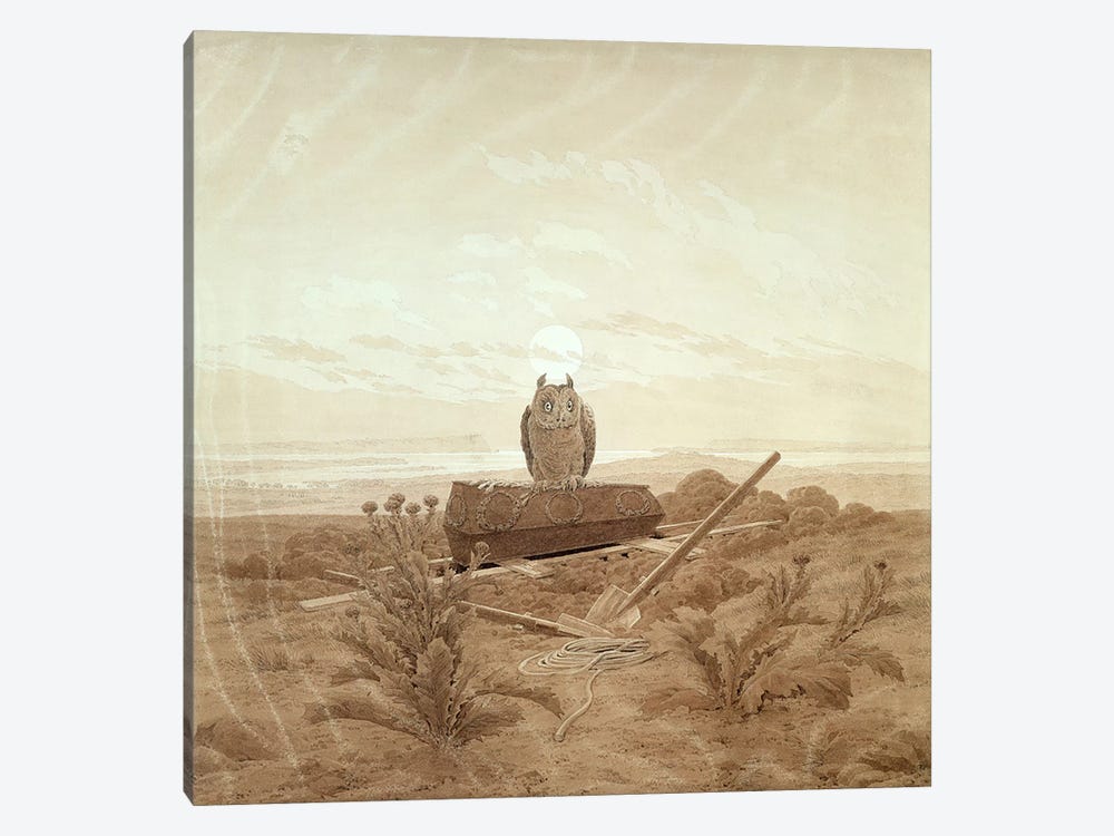 Landscape with Grave, Coffin and Owl  by Caspar David Friedrich 1-piece Canvas Wall Art