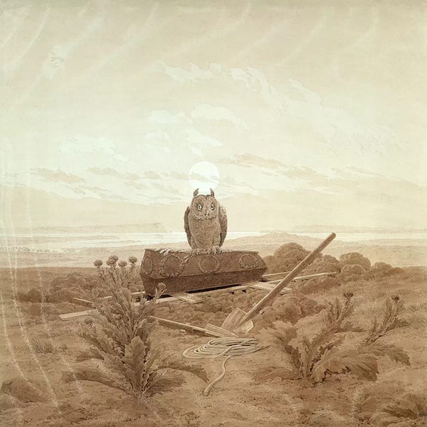 Romanticism: Landscape with Grave, Coffin and Owl  by Caspar David Friedrich