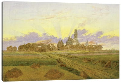 Dawn at Neubrandenburg  Canvas Art Print - Caspar David Friedrich