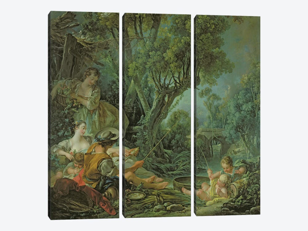 The Angler, 1759  by Francois Boucher 3-piece Canvas Print