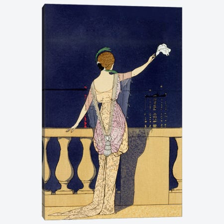 Farewell at Night, design for an evening dress by Paquin (colour litho) Canvas Print #BMN18} by George Barbier Art Print