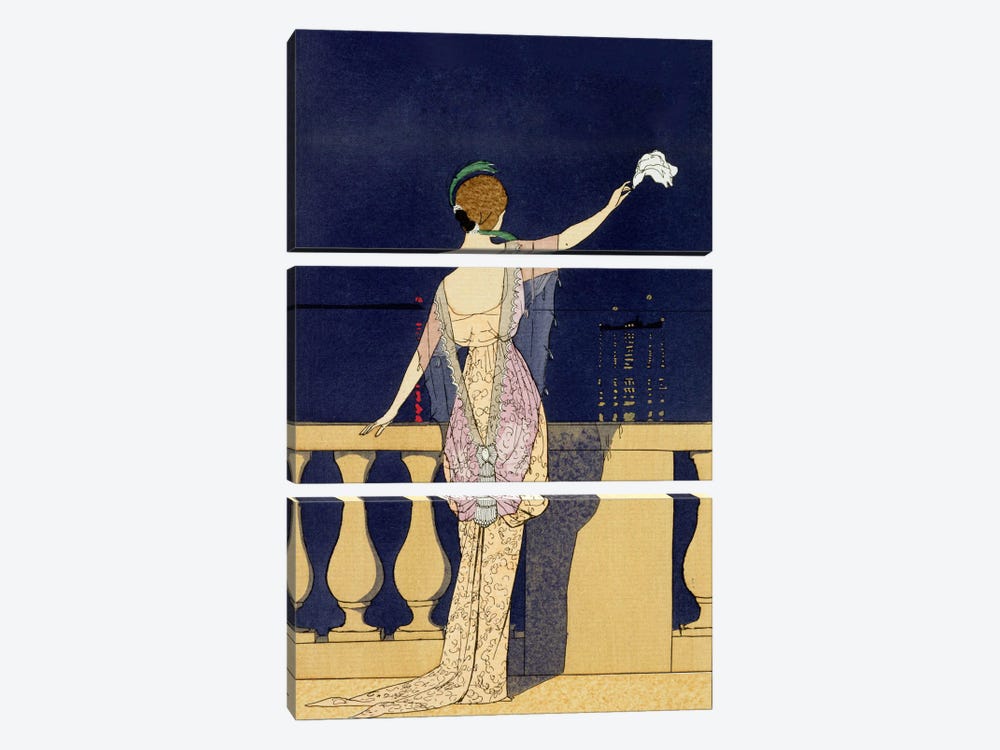 Farewell at Night, design for an evening dress by Paquin (colour litho) by George Barbier 3-piece Canvas Art Print