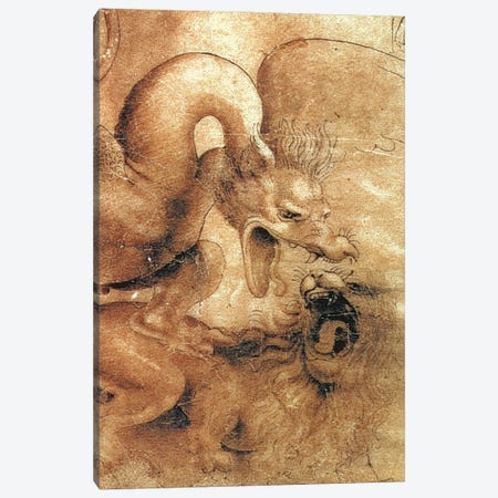 Detail of the Dragon from the drawing Fight between a Dragon and a Lion  Canvas Print #BMN1902} by Leonardo da Vinci Art Print