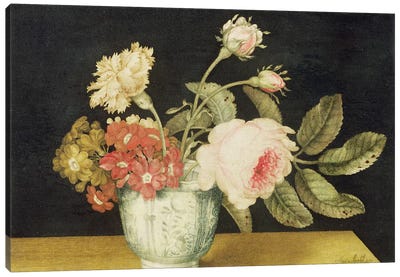 Flowers in a Delft Jar  Canvas Art Print - Pottery Still Life